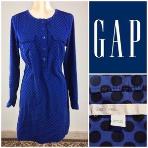 Gap Shirt Dress Blue & Black Polka Dot Small